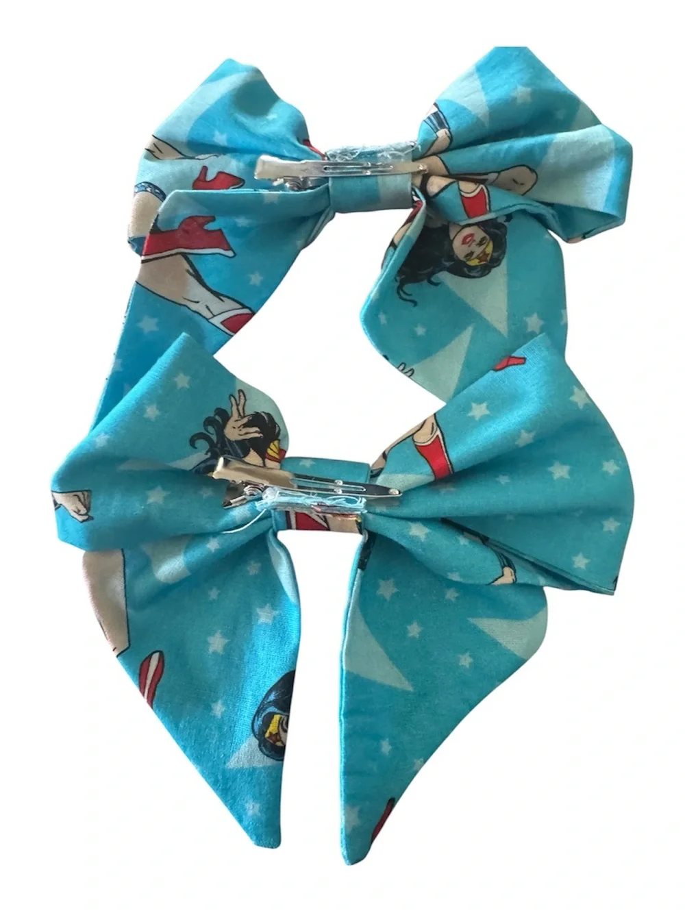 Wonder Woman Girl Blue Fabric Hair Bows - Set of 2